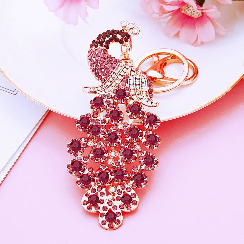 Peacock Crystal Rhinestone Alloy Metal Keychain Key Chain Key Ring Pendant
