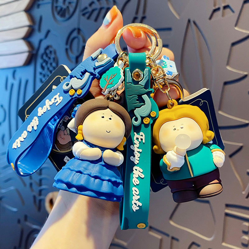 "Enjoy the Art" Cute and Chubby Artist Keychain Pendant