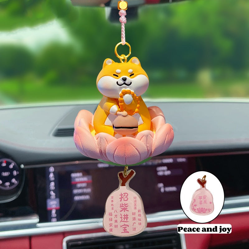 Buddhistic-themed "Good Luck with Lotus" Creative and Cute Car Pendant