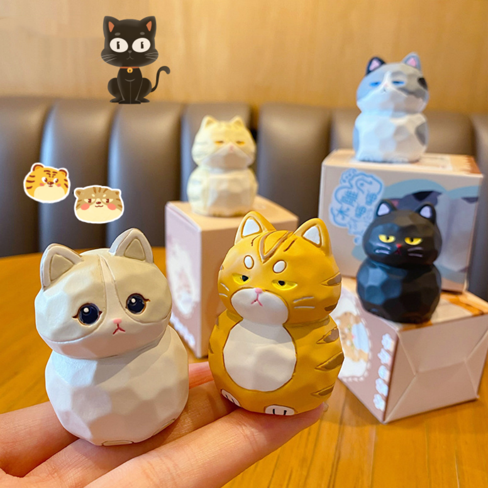 Cat Family Decorative Woodcarving Style Creative Resin Home Desktop Decoration Doll Gift