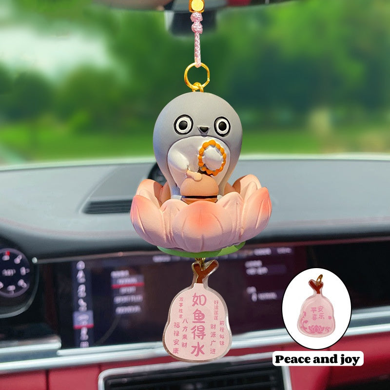 Buddhistic-themed "Good Luck with Lotus" Creative and Cute Car Pendant