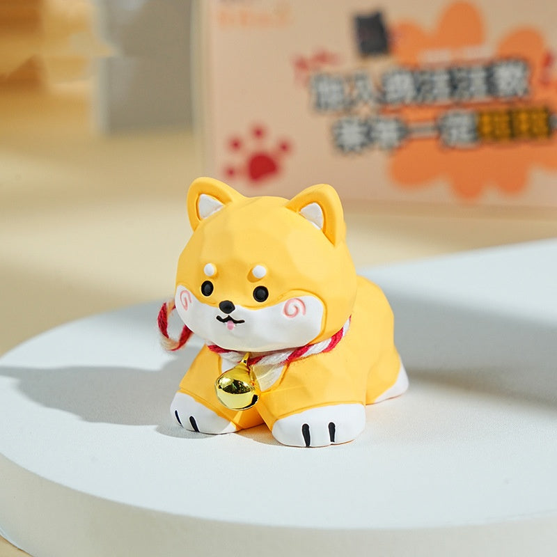 Original Wood - Carving Style Creative Resin Corgi and Shiba Inu Figurines for Home Desktop Decoration
