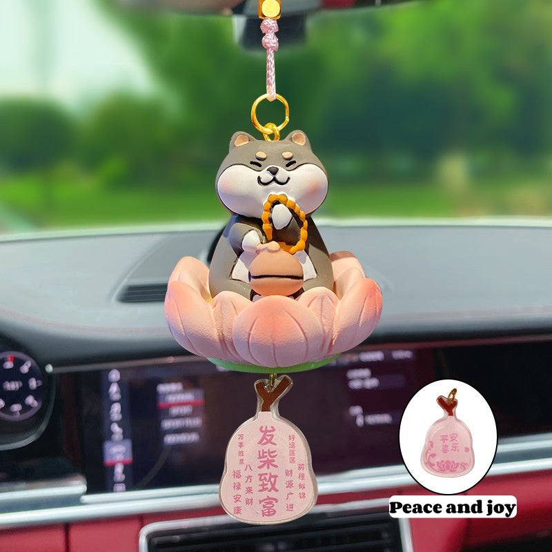 Buddhistic-themed "Good Luck with Lotus" Creative and Cute Car Pendant