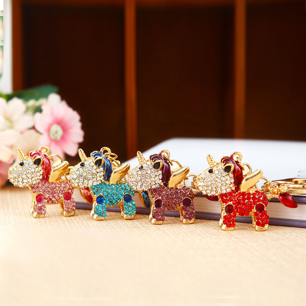 Unicorn Bling Rhinestone Crystal Key Ring Cute Animal Metal Pendant Shining Keychain