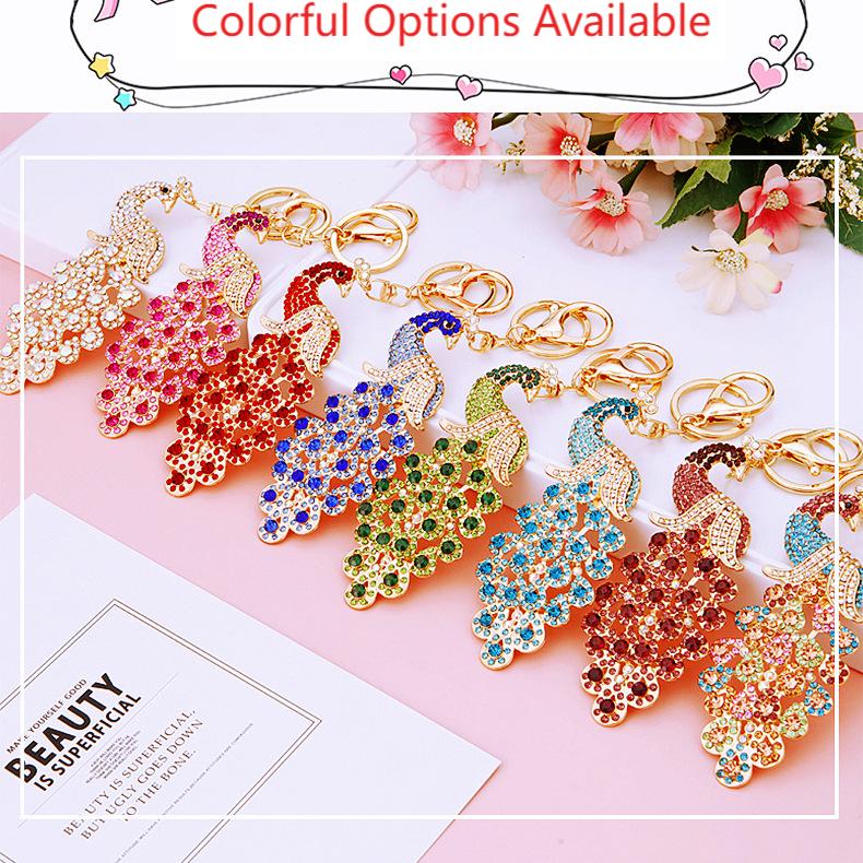Peacock Crystal Rhinestone Alloy Metal Keychain Key Chain Key Ring Pendant