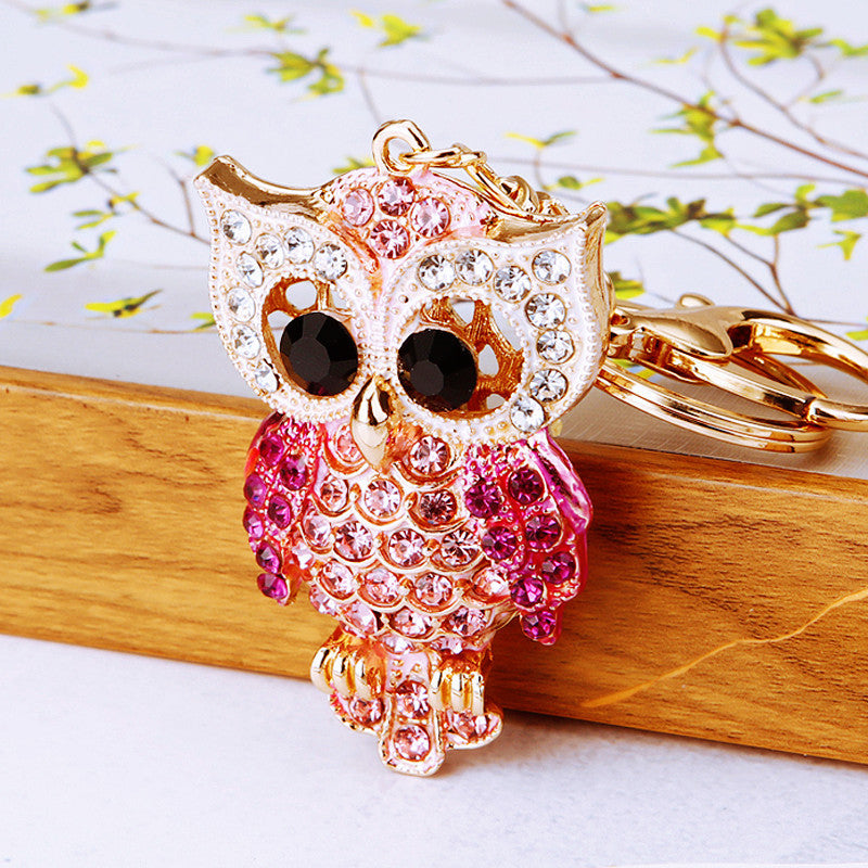 Owl Chic Princess Bling Rhinestone Animal Metal Pendant Shining Keychain