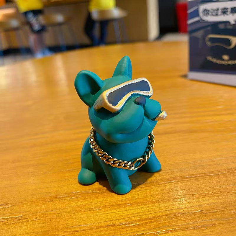 Anime Bulldog Car Interior Decoration, Cool Trend Sunglasses Bulldog Ornaments for Car Accessories Desktop Ornaments