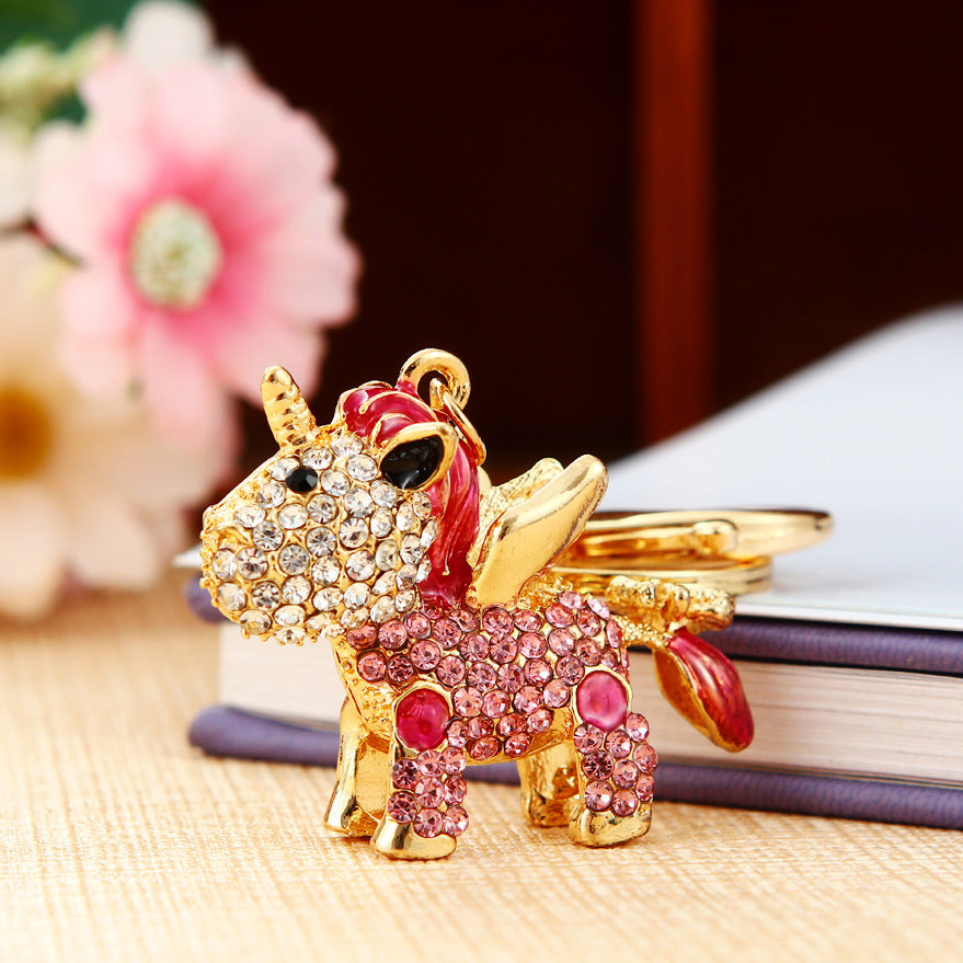 Unicorn Bling Rhinestone Crystal Key Ring Cute Animal Metal Pendant Shining Keychain