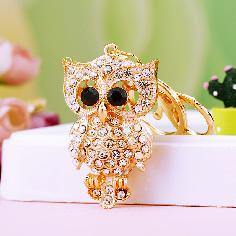 Owl Chic Princess Bling Rhinestone Animal Metal Pendant Shining Keychain