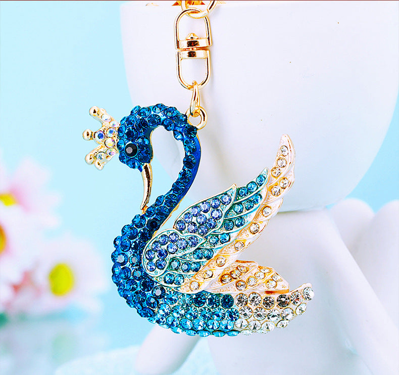 Cute Swan Keychain Shinning Diamond Crystal Rhinestone Car Key Bag Pendant