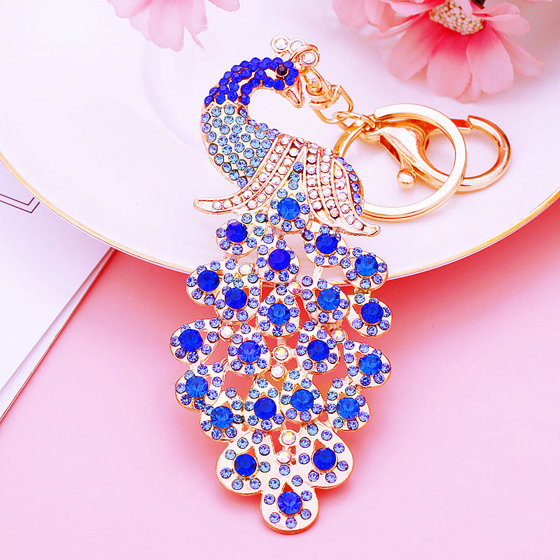 Peacock Crystal Rhinestone Alloy Metal Keychain Key Chain Key Ring Pendant