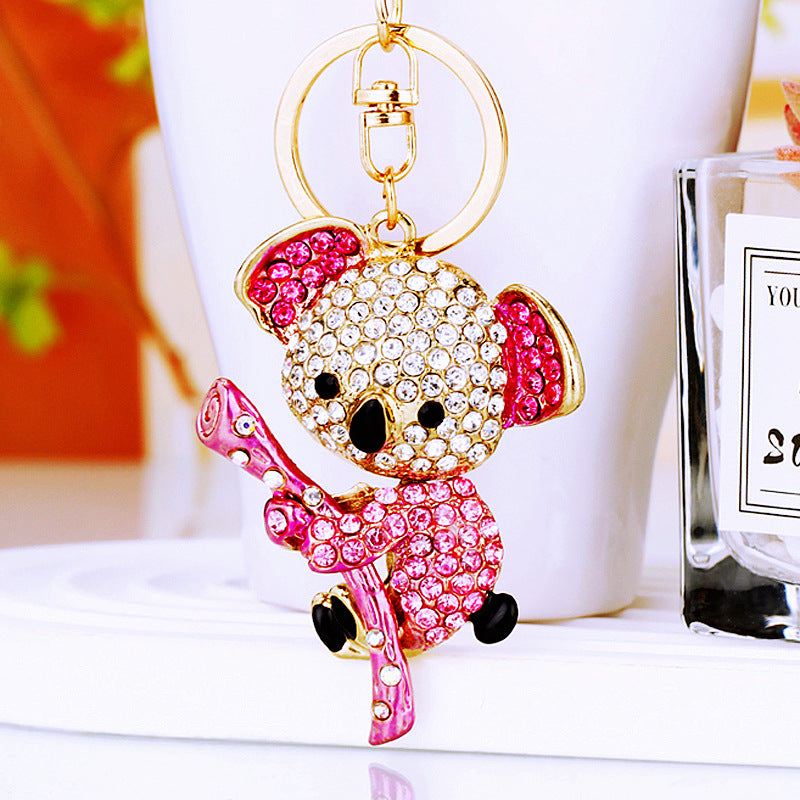 Koala With Bamboo Diamond Bling Rhinestone Metal Pendant Shining Keychain