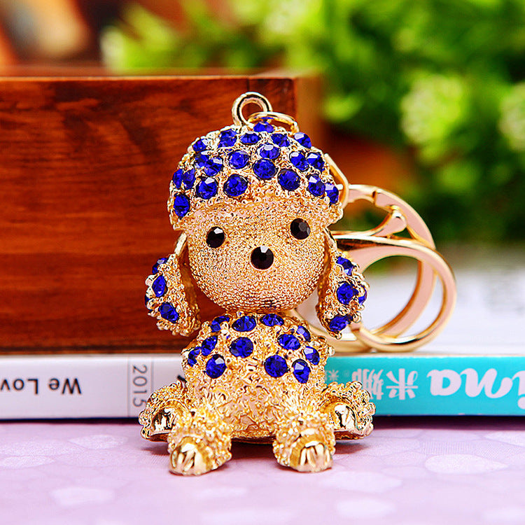 Cute Poodle Sparkling Charm Bling Dog Keychain Crystal Rhinestone Pendant