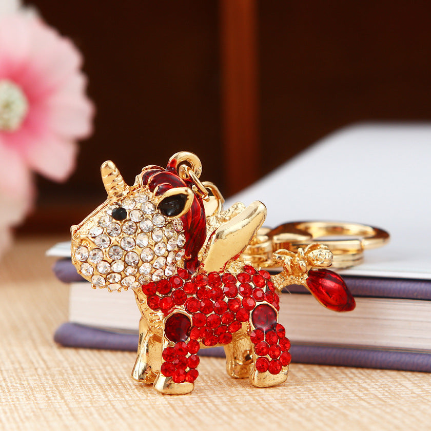 Unicorn Bling Rhinestone Crystal Key Ring Cute Animal Metal Pendant Shining Keychain