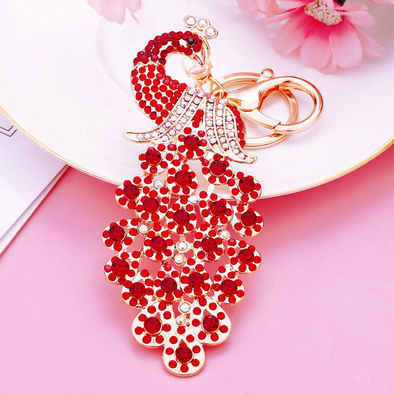Peacock Crystal Rhinestone Alloy Metal Keychain Key Chain Key Ring Pendant
