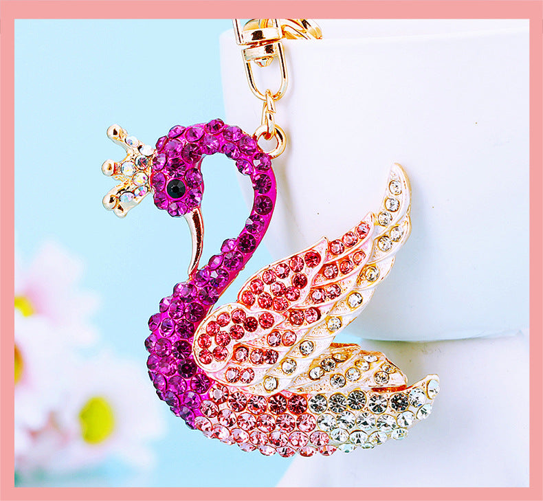 Cute Swan Keychain Shinning Diamond Crystal Rhinestone Car Key Bag Pendant