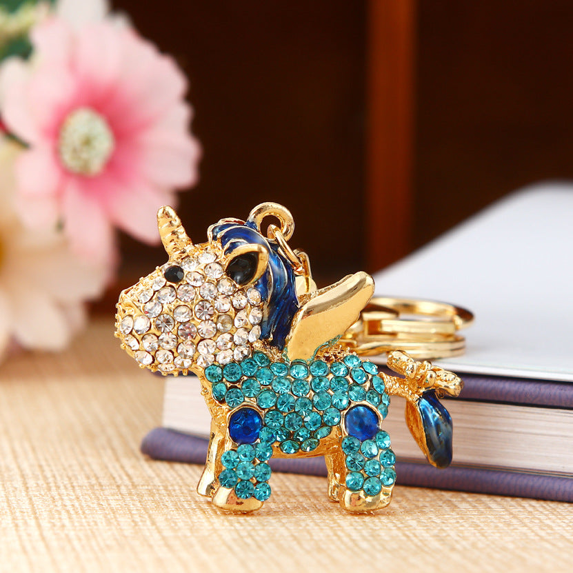 Unicorn Bling Rhinestone Crystal Key Ring Cute Animal Metal Pendant Shining Keychain