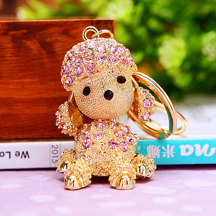 Cute Poodle Sparkling Charm Bling Dog Keychain Crystal Rhinestone Pendant