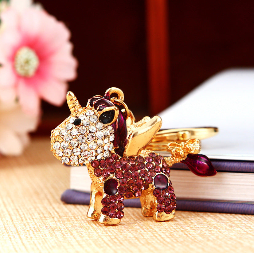 Unicorn Bling Rhinestone Crystal Key Ring Cute Animal Metal Pendant Shining Keychain