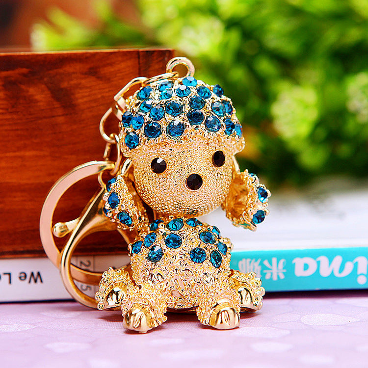 Cute Poodle Sparkling Charm Bling Dog Keychain Crystal Rhinestone Pendant