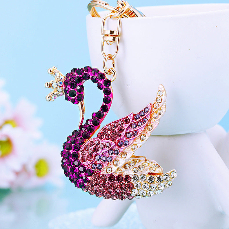 Cute Swan Keychain Shinning Diamond Crystal Rhinestone Car Key Bag Pendant