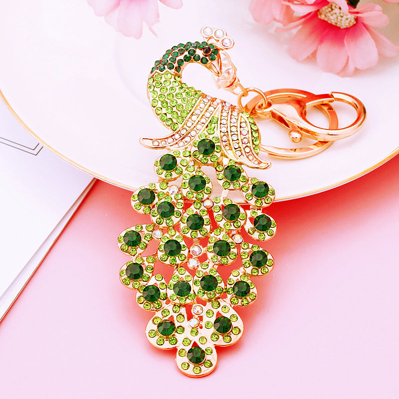 Peacock Crystal Rhinestone Alloy Metal Keychain Key Chain Key Ring Pendant