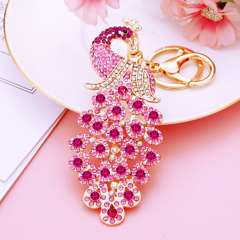 Peacock Crystal Rhinestone Alloy Metal Keychain Key Chain Key Ring Pendant