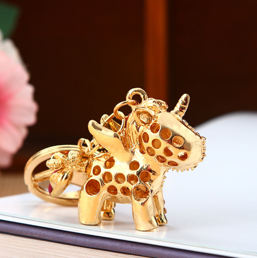 Unicorn Bling Rhinestone Crystal Key Ring Cute Animal Metal Pendant Shining Keychain