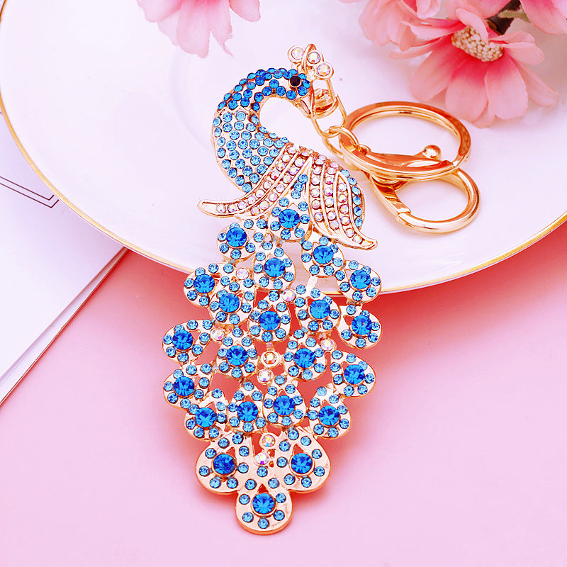 Peacock Crystal Rhinestone Alloy Metal Keychain Key Chain Key Ring Pendant