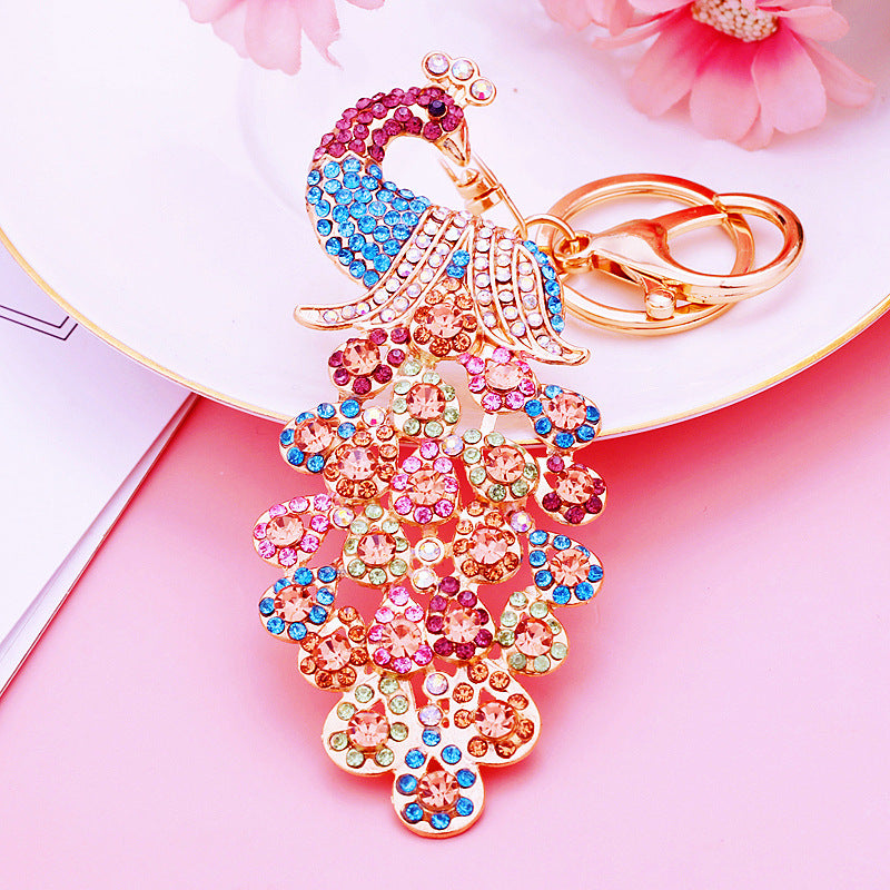 Peacock Crystal Rhinestone Alloy Metal Keychain Key Chain Key Ring Pendant