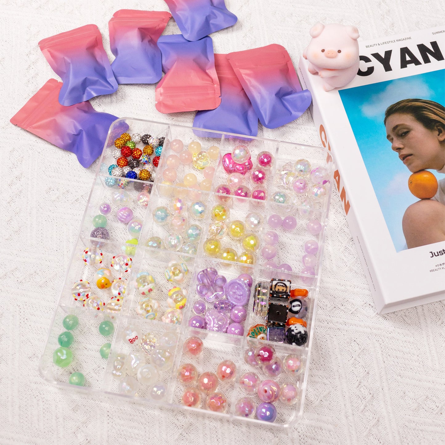 Acrylic Beads Lucky Bags - Open in Live - Bigger Hole for Pen Chain DIY