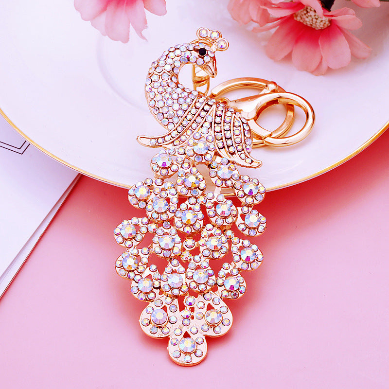 Peacock Crystal Rhinestone Alloy Metal Keychain Key Chain Key Ring Pendant