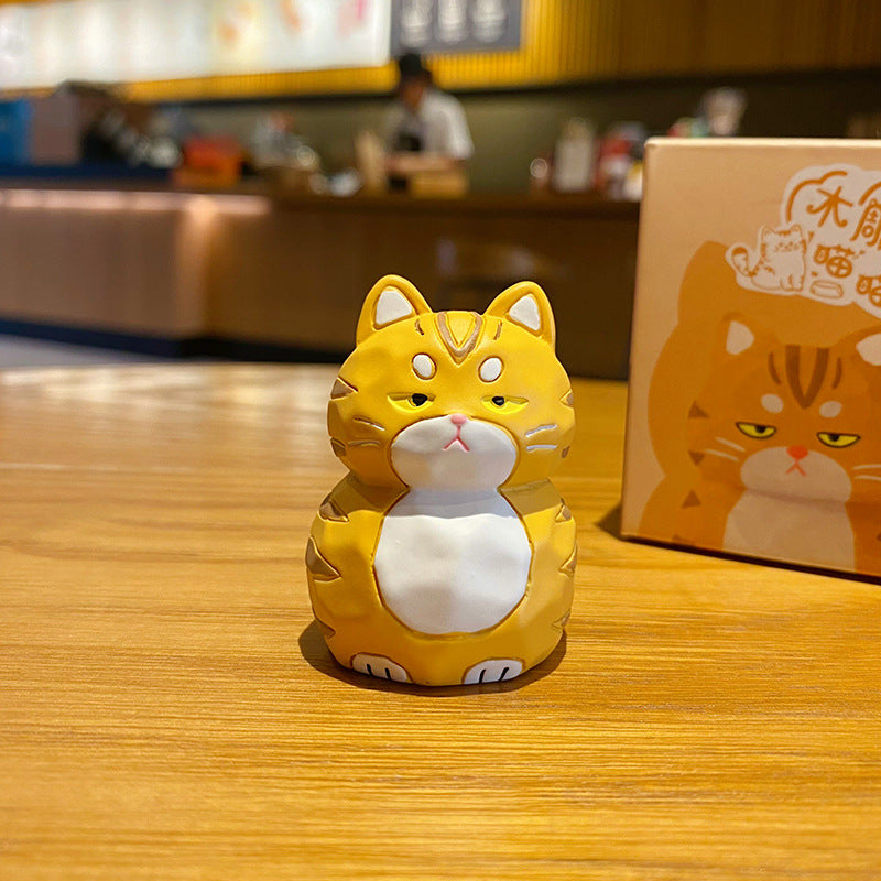 Cat Family Decorative Woodcarving Style Creative Resin Home Desktop Decoration Doll Gift