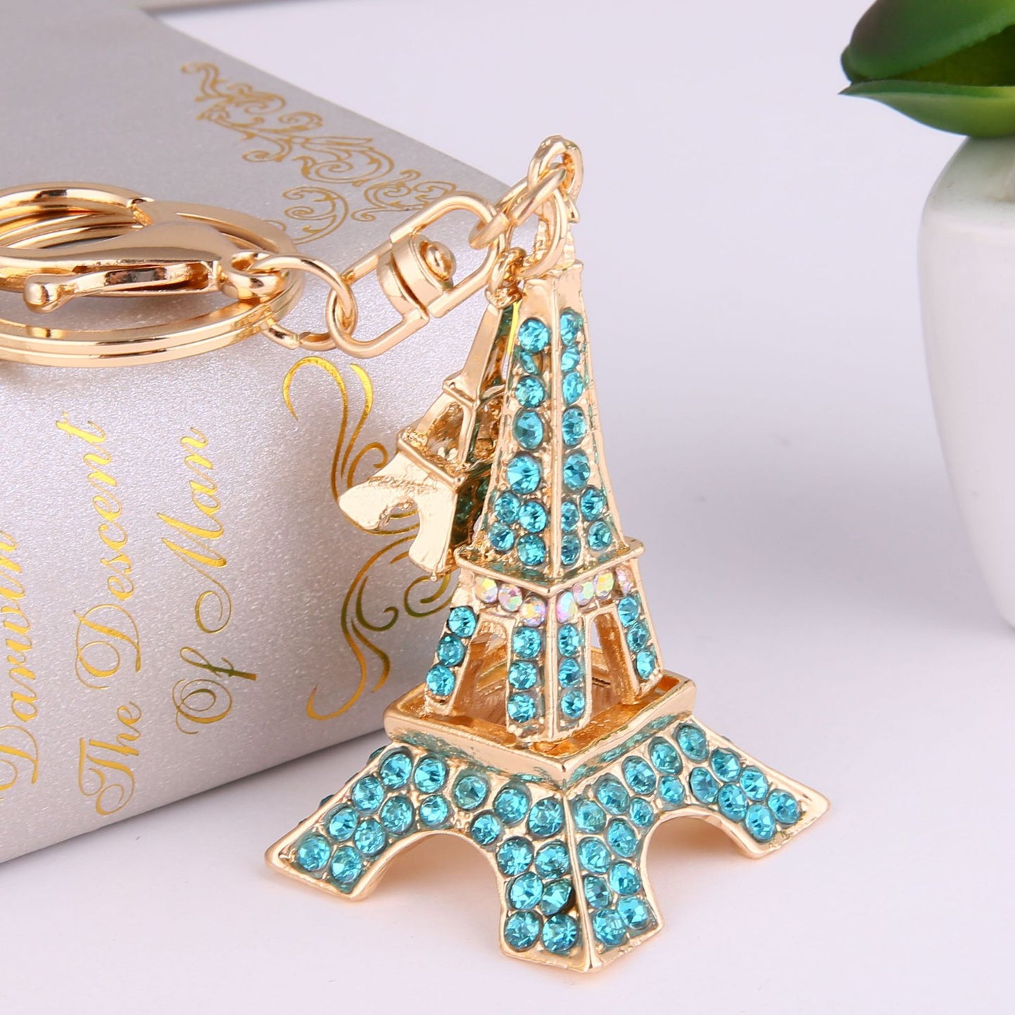 Eiffel Tower Crystal Rhinestone Alloy Metal Keychain Key Chain Key Ring Pendant