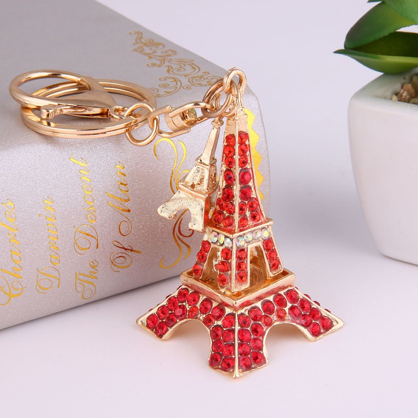 Eiffel Tower Crystal Rhinestone Alloy Metal Keychain Key Chain Key Ring Pendant