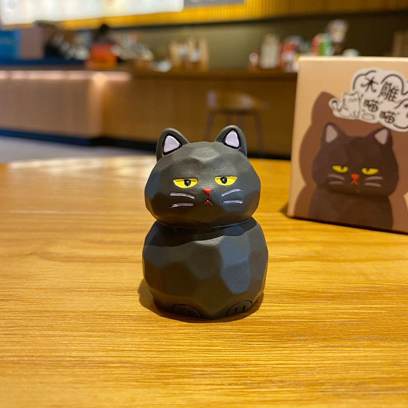 Cat Family Decorative Woodcarving Style Creative Resin Home Desktop Decoration Doll Gift