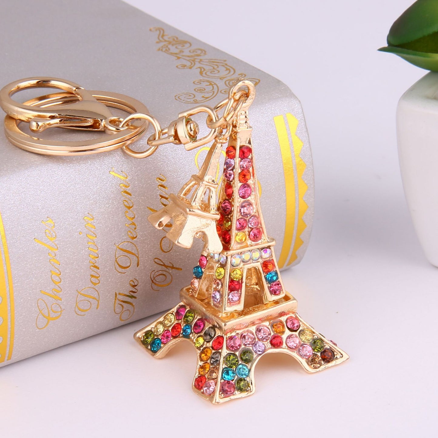 Eiffel Tower Crystal Rhinestone Alloy Metal Keychain Key Chain Key Ring Pendant