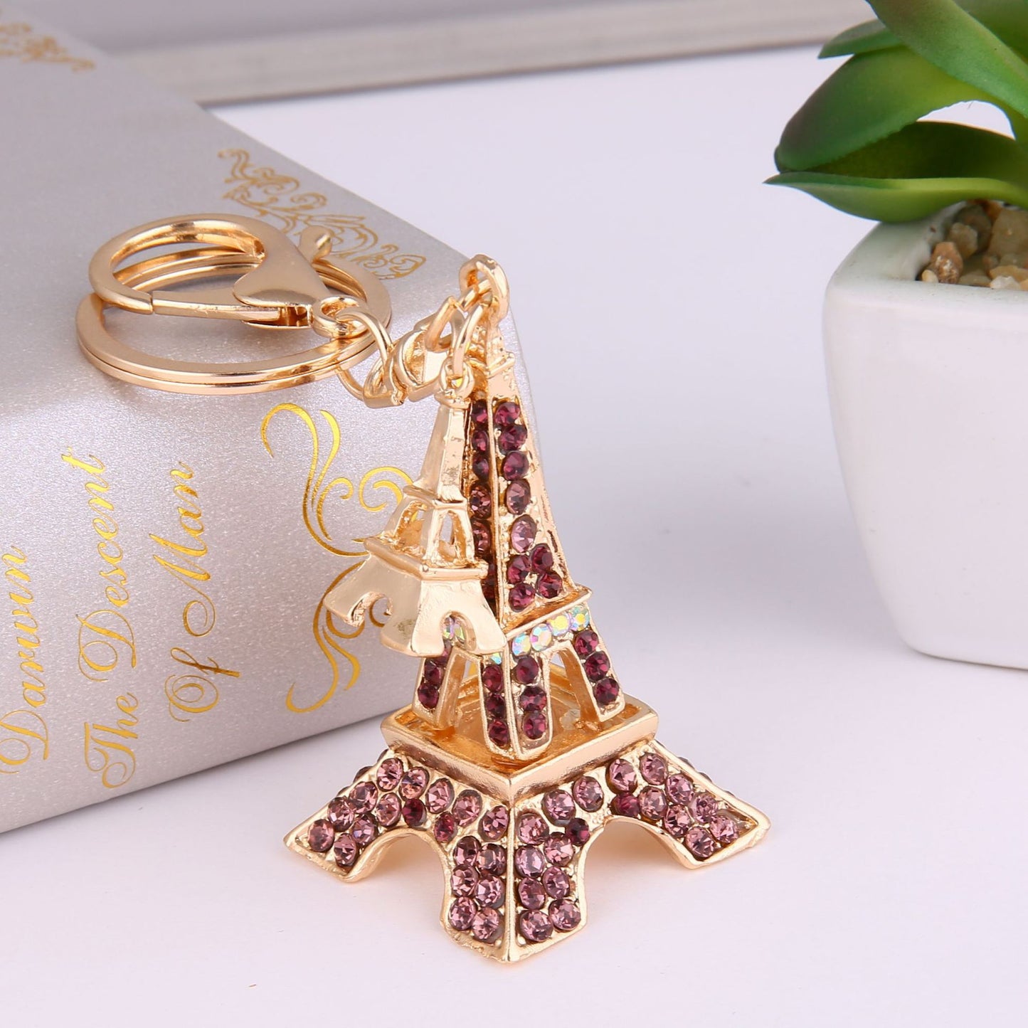 Eiffel Tower Crystal Rhinestone Alloy Metal Keychain Key Chain Key Ring Pendant
