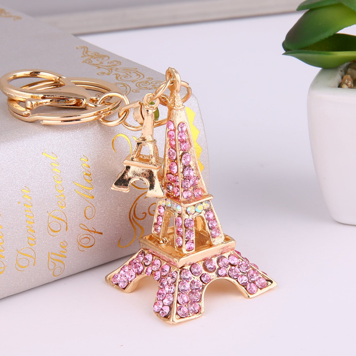Eiffel Tower Crystal Rhinestone Alloy Metal Keychain Key Chain Key Ring Pendant