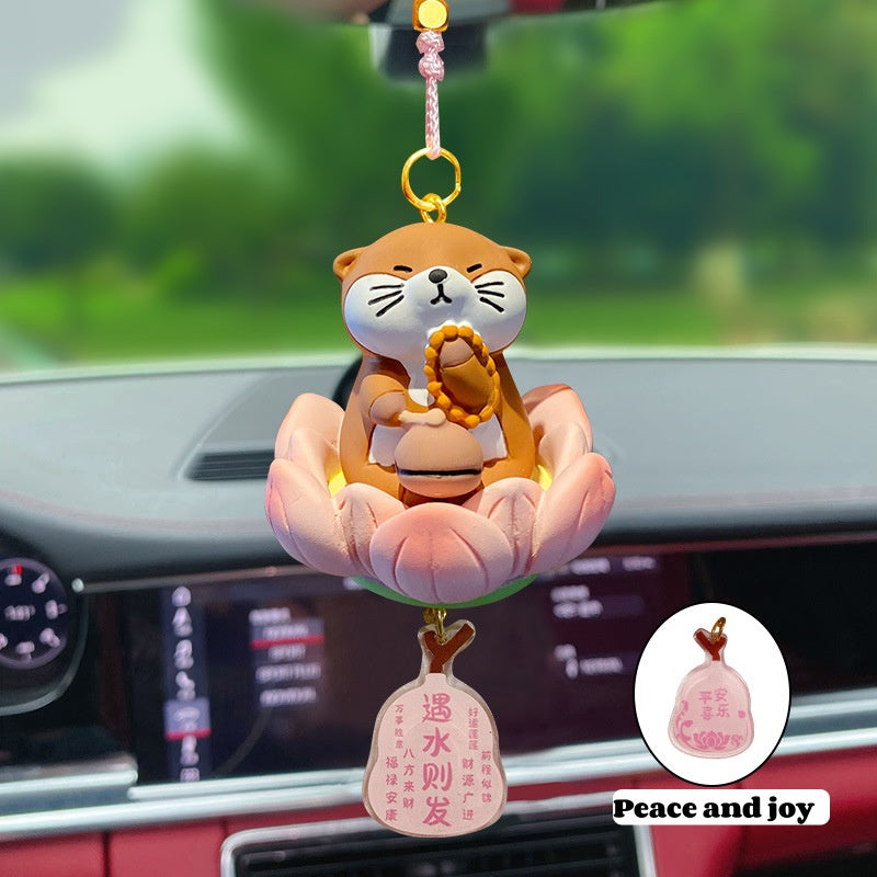 Buddhistic-themed "Good Luck with Lotus" Creative and Cute Car Pendant
