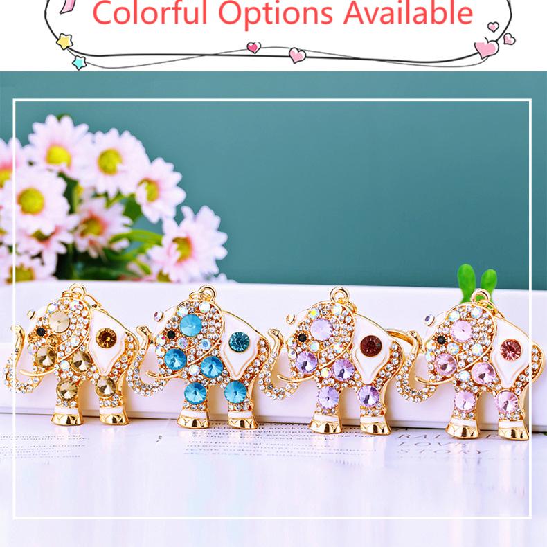 Lucky Elephant Keychain Rhinestone Key Chain for Women Car Purse Handbag Charm
