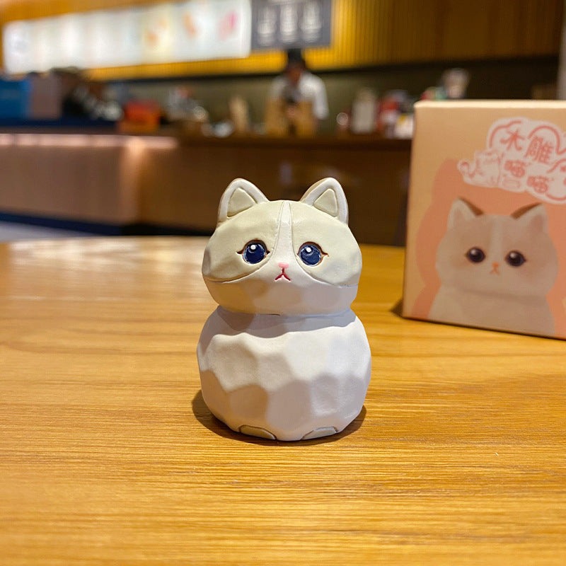 Cat Family Decorative Woodcarving Style Creative Resin Home Desktop Decoration Doll Gift