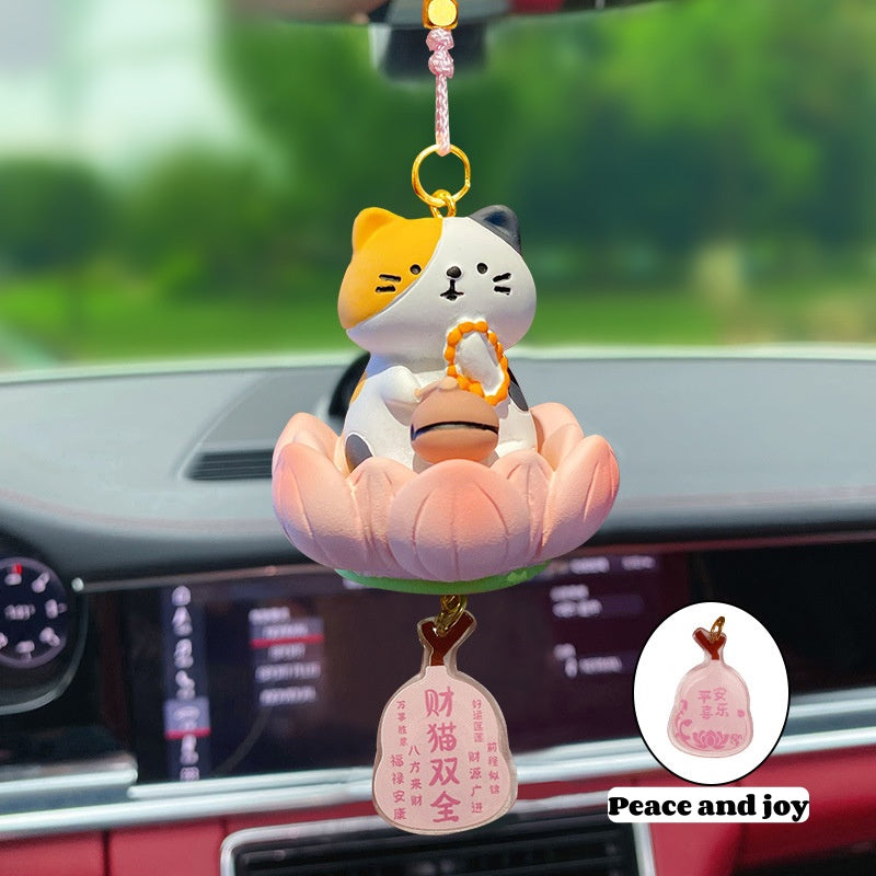 Buddhistic-themed "Good Luck with Lotus" Creative and Cute Car Pendant