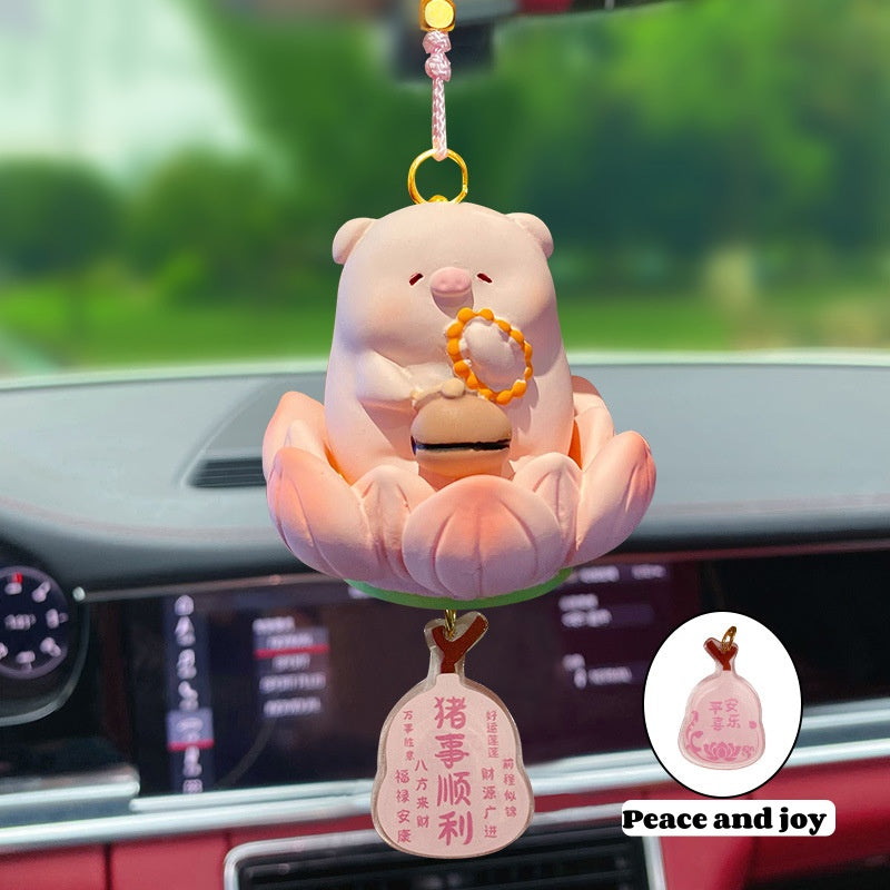 Buddhistic-themed "Good Luck with Lotus" Creative and Cute Car Pendant