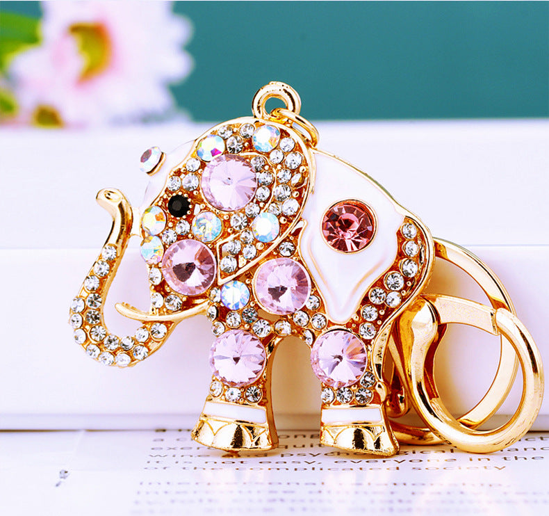 Lucky Elephant Keychain Rhinestone Key Chain for Women Car Purse Handbag Charm