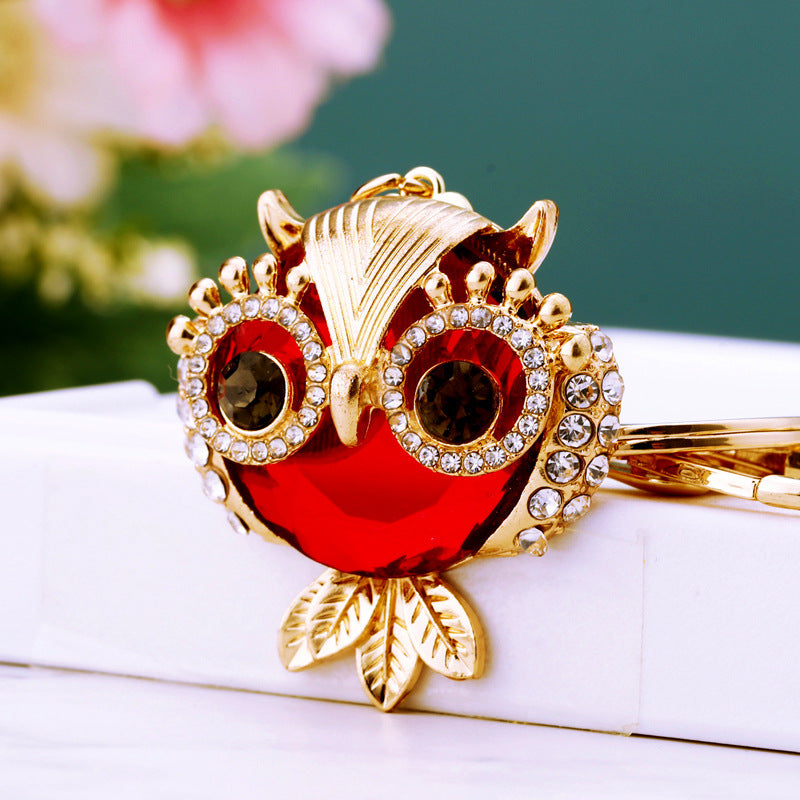 Owl Cute Bling Rhinestone Animal Metal Pendant Shining Keychain