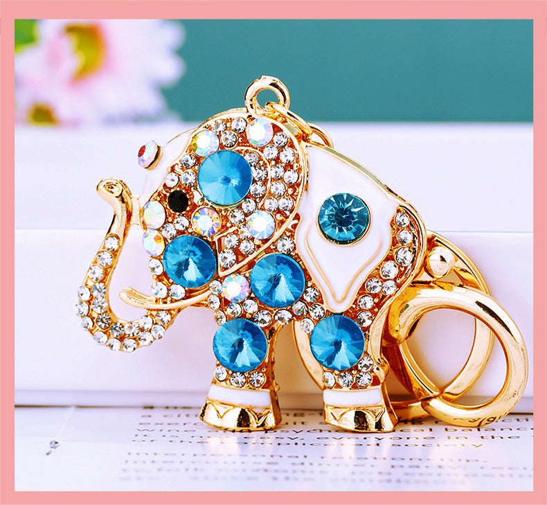 Lucky Elephant Keychain Rhinestone Key Chain for Women Car Purse Handbag Charm