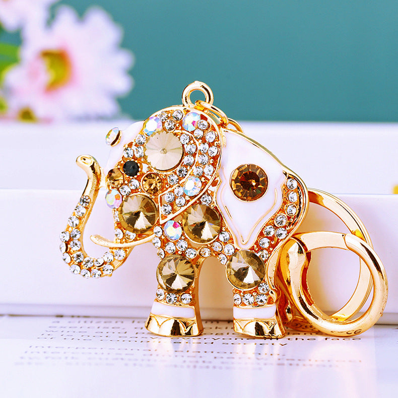 Lucky Elephant Keychain Rhinestone Key Chain for Women Car Purse Handbag Charm