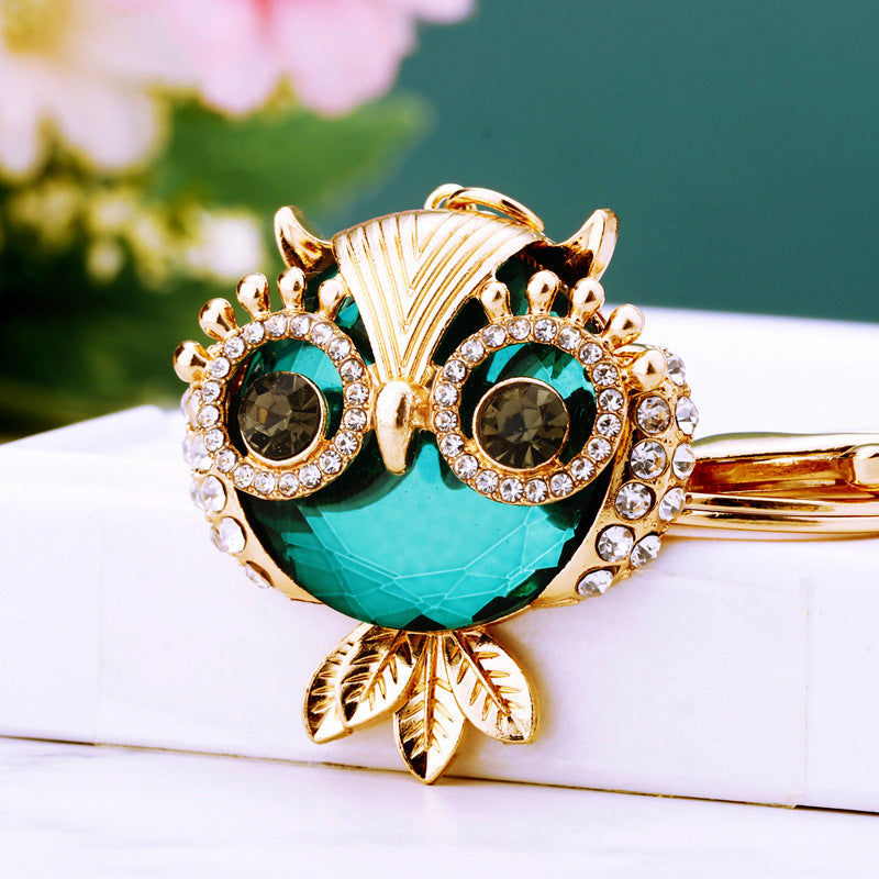 Owl Cute Bling Rhinestone Animal Metal Pendant Shining Keychain