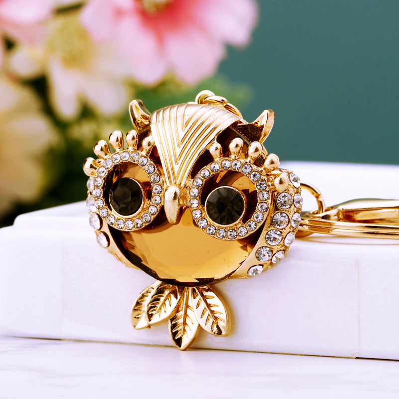 Owl Cute Bling Rhinestone Animal Metal Pendant Shining Keychain